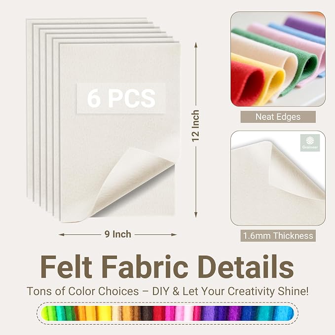Ivory Soft Felt Sheets for Crafts, 1.6mm Thick, Kids' Crafts, DIY Projects