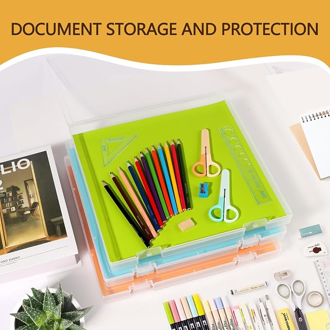 12x12 Inch Scrapbook Paper Storage, 4 Pack Plastic Paper Storage Box