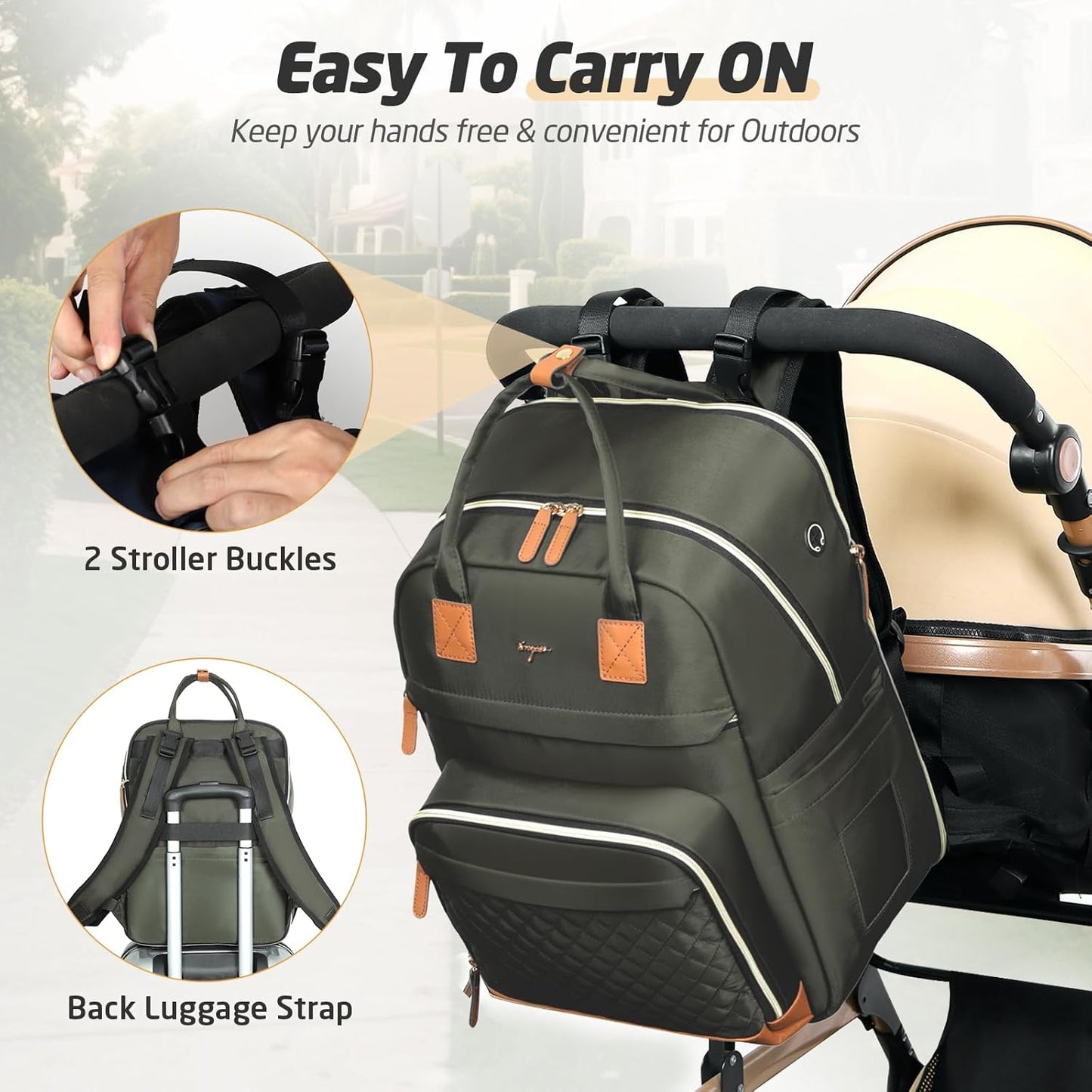 Diaper Bag Backpack - Extra Large Diaper Bag for 2 Kids Twin, Travel Baby Bags for Mom Dad 25-37L Expandable with Changing Pad Earphone Hole, Solid Green