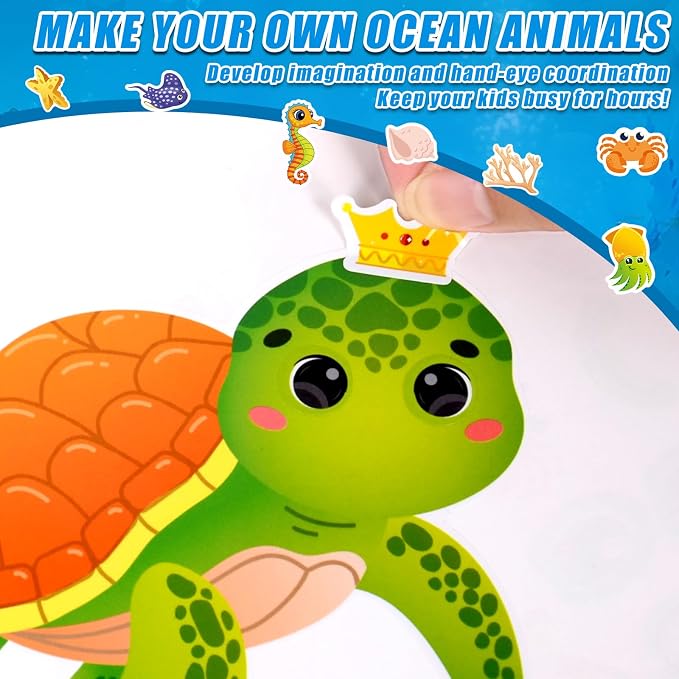 48 Sheets Create Funny Ocean Animals Stickers, Make a Face Stickers