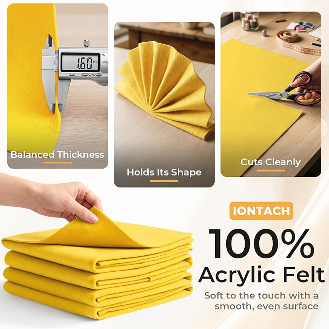 IONTACH 9" X 36" Soft Felt Sheets 1.6mm Thick | Acrylic Felt Fabric