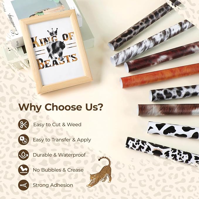HTVRONT Leopard Permanent Vinyl 10 Sheets 12"x10" Cowhide Adhesive Vinyl |