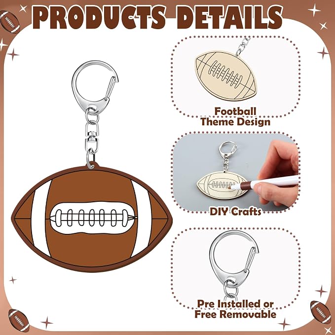 RattanView 24 Pcs Football Craft Color Your Own Keychains DIY Craft Wooden