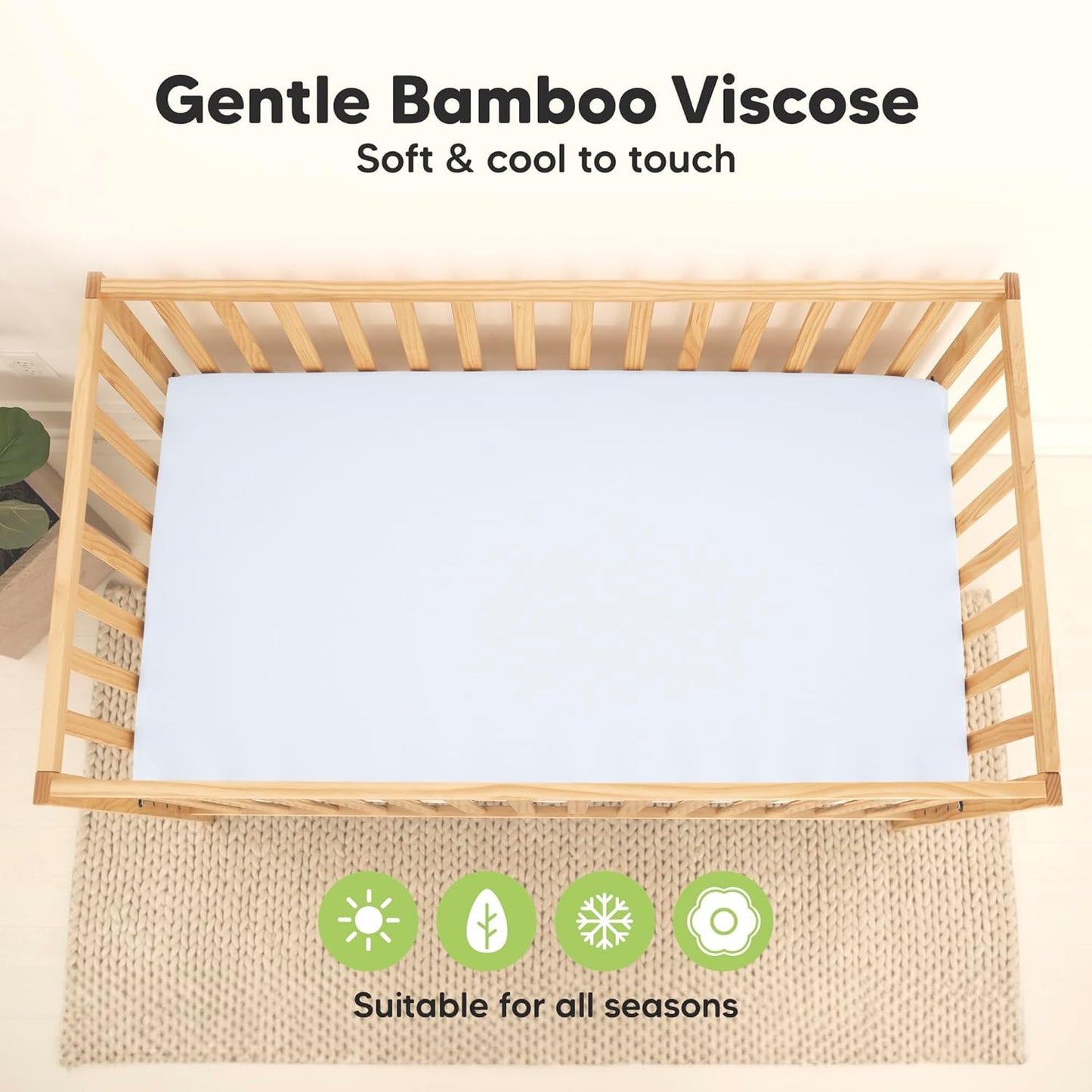 2-Pack Waterproof Baby Crib Sheets for Boys, Girls - 52x28 Viscose Derived from Bamboo Toddler Bed Sheet Neutral, Fitted Crib Mattress Protector Cover for Baby Bedding, Soft & Gentle (Blue Flax)