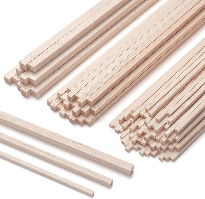Balsa Wood Sticks for Crafts, Balsa Wood Strips 1/8 in+3/16 in+1/4 in,