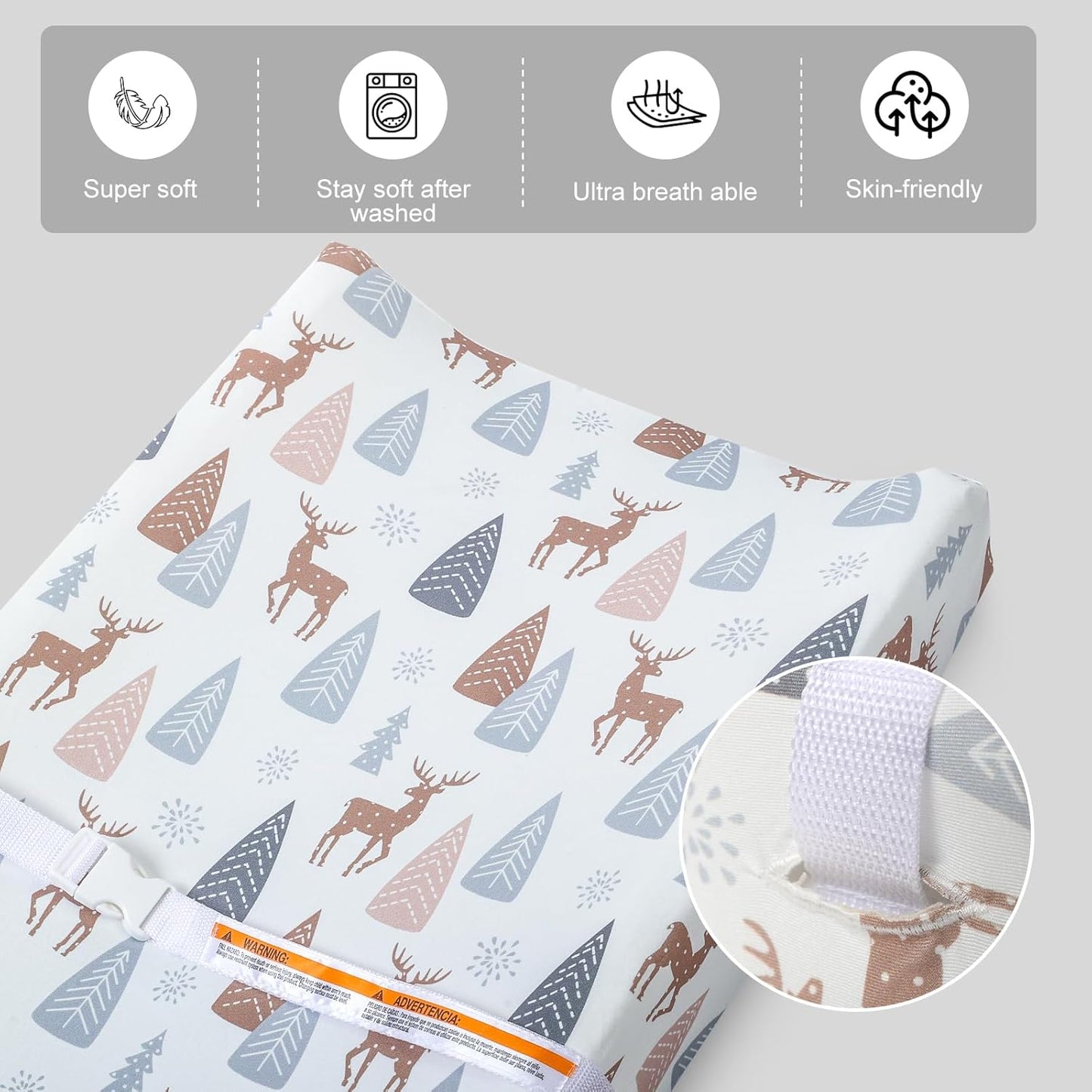 Changing Table Pad Cover Elastic Changing Pad Cover Premium Baby Changing Pad Cover 2 Pack for Boys Girls Soft and Comfy (Deer Park)
