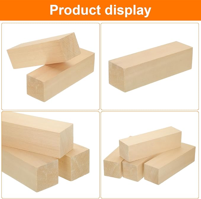 MECCANIXITY 4Pcs Basswood Carving Block, 1.6"x1.6"x6" Square Wooden Dowels
