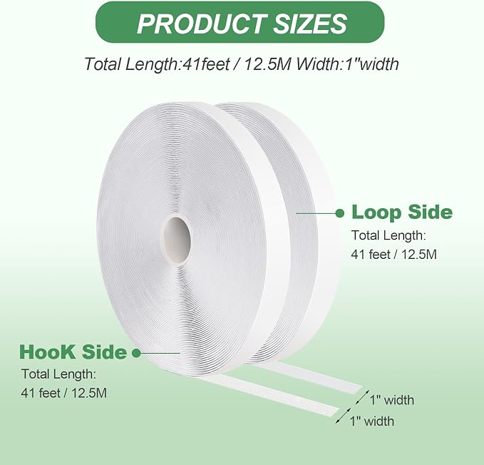 1''×41Ft White Heavy Duty Hook And Loop Tape Adhesive, No Punching Picture Wall