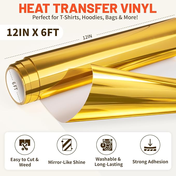 TECKWRAP Heat Transfer Vinyl for T-Shirts, Metallic Gold | Easy Weed HTV Vinyl