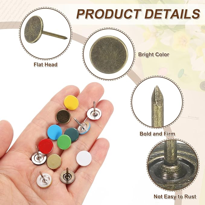 uxcell 150Pcs Upholstery Tacks, 11mmx17mm Flat Head Thumb Tack Decorative