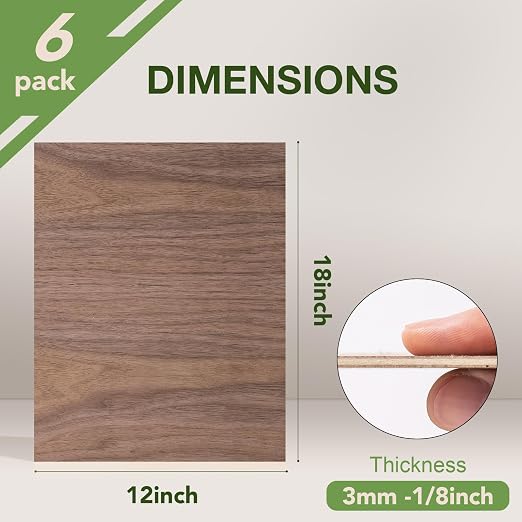 Rowood 6 Pack Walnut Plywood 1/8, 12x16.5x1/8inch, Thin 3mm Unfinished Plywood