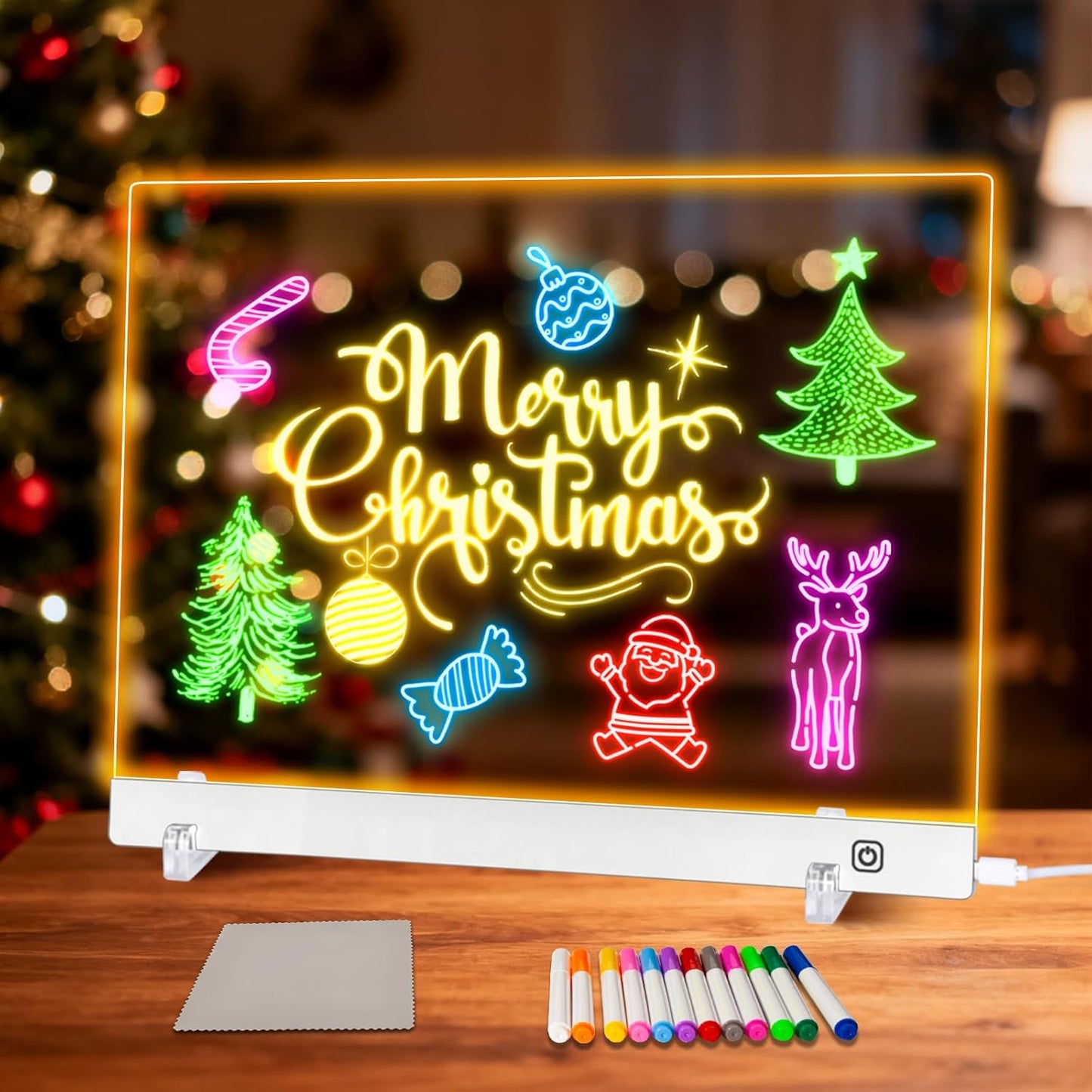 LED Note Board with Colors, Led Drawing Board for Kids, Light Up Acrylic Dry Erase Boards with Stand, Christmas & Birthday Gifts for Girls/Teens (White, 13.8" x 9.8")