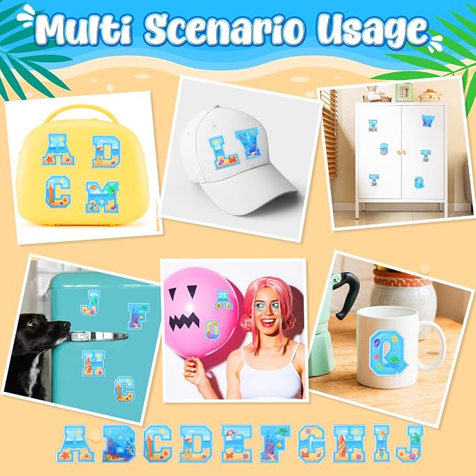 WILLBOND 52 Pcs Beach Alphabet Patches 2.8 Inch Self Adhesive Letter Patches