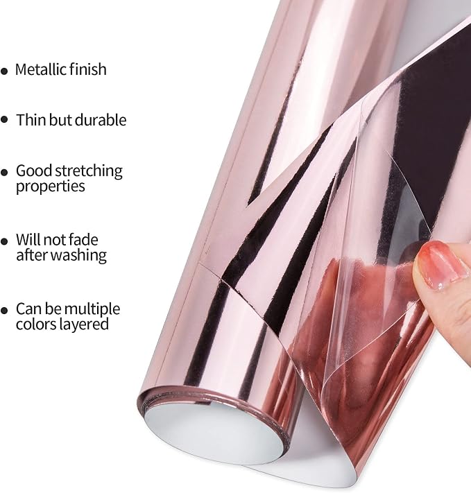 Gatichetta Metallic HTV 12" X 6ft Heat Transfer Vinyl Roll Rose Gold Foil Iron