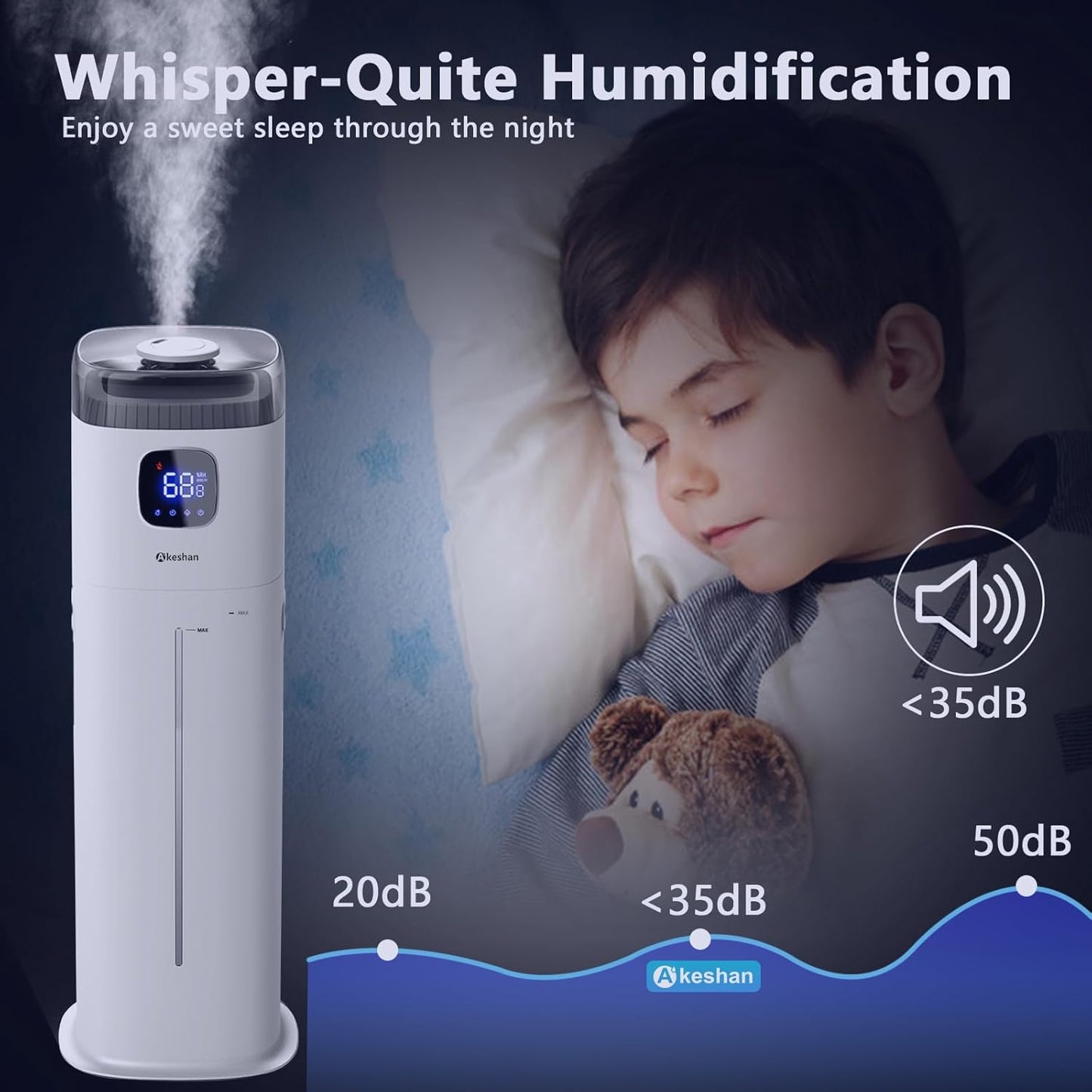 Large Humidifiers for Bedroom, 9L/2.5Gal Ultrasonic Cool Mist, Easy Clean Humidifier with 350ML/H Large Mist Speed, Quiet, Suitable for Kids Room Plant Yoga (Square B)