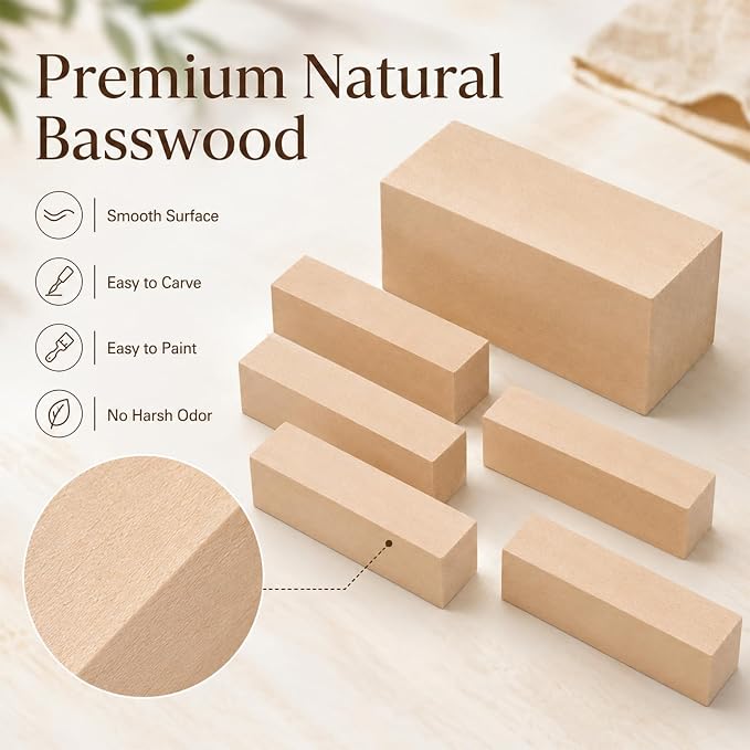 7 Pcs Basswood Blocks, Whittling Wood Carving Kit