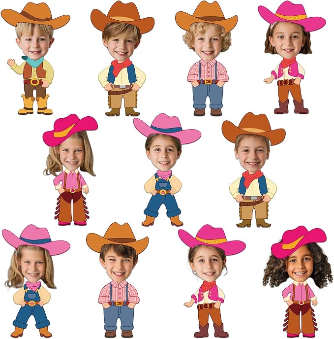 48Pcs Western Cowboy Hat Cutouts Bulletin Board Decorations Pink Cowgirl Paper