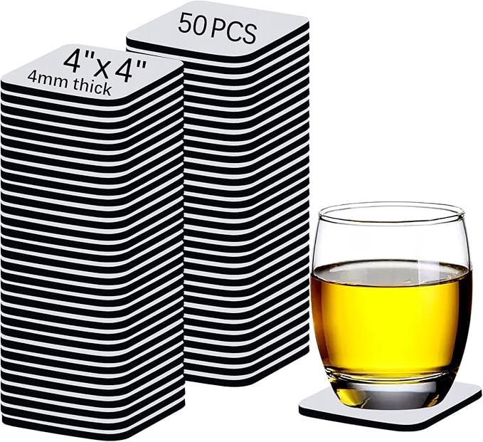 50 PCS Sublimation Blank Cup Coasters Bulk, 4x4 Inch Square Blank Cup Mat Rubber