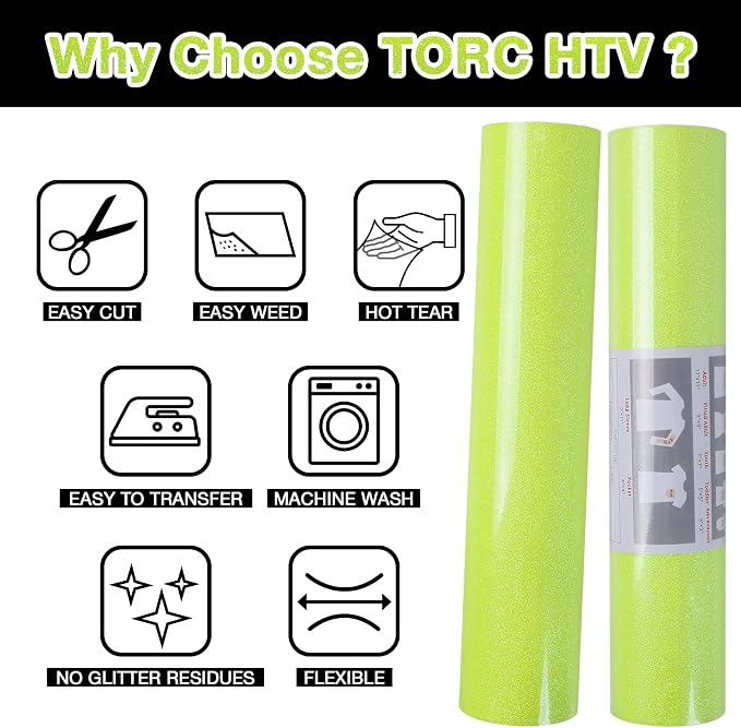 TORC Yellow Glitter HTV Heat Transfer Vinyl Large Roll 12 inch x 20 ft Sparkly