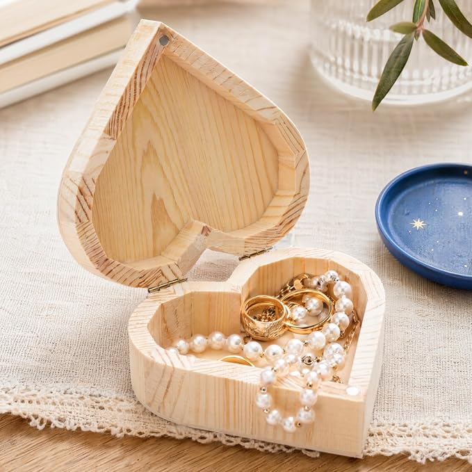 Acshio 12 Pack Unfinished Wood Heart Box, Unpainted DIY Treasure Chest