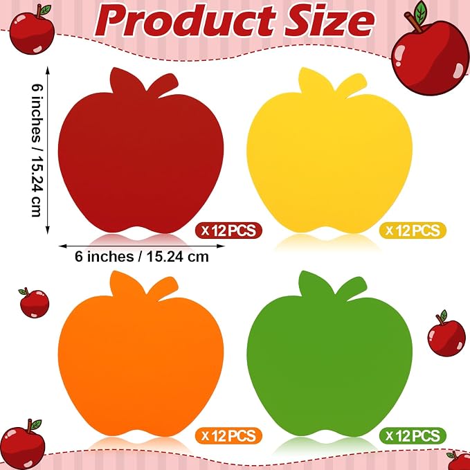 Ireer 48 Pcs Large Foam Apple Cutouts 6 Inch Colorful Apple Shapes Bulletin