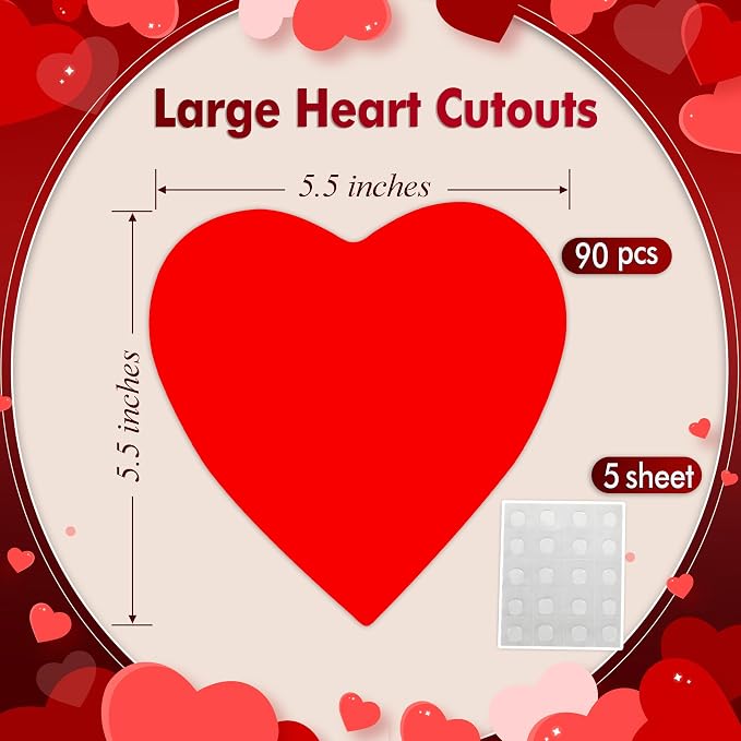 90 Pieces Heart Cutouts Paper Hearts Heart Shape Cards 5.5 Inches Large
