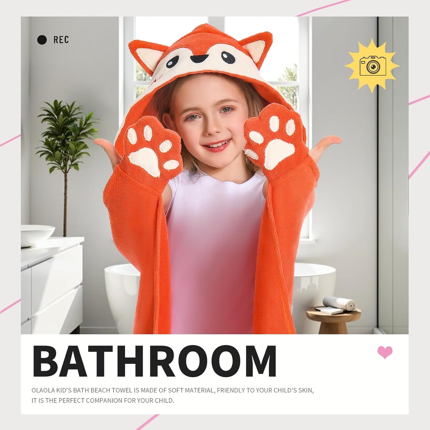 OLAOLA Fox Hooded Towel for Kids 3-12 Years, 28" x 53" Soft Thick Absorbent Beach Towels, Toddler Bath Towel Wrap Swim Pool Towels Poncho for Boys Girls