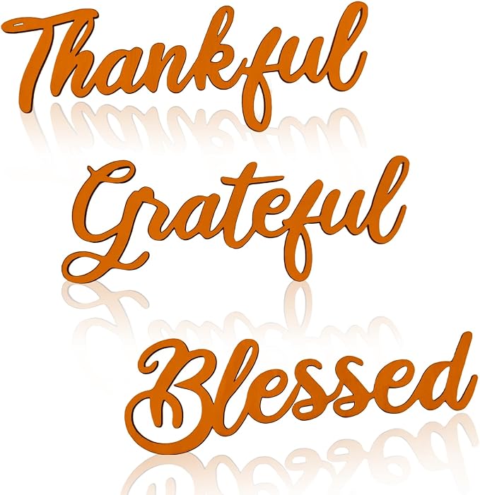 3 Pcs Unfinished Wood Thanksgiving Cutout Thankful Grateful Blessed Word