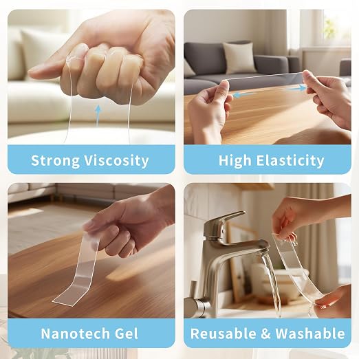 Heavy Duty Double Sided Tape, 1.18 x 80 in, 1 Pack | Removable washable nano