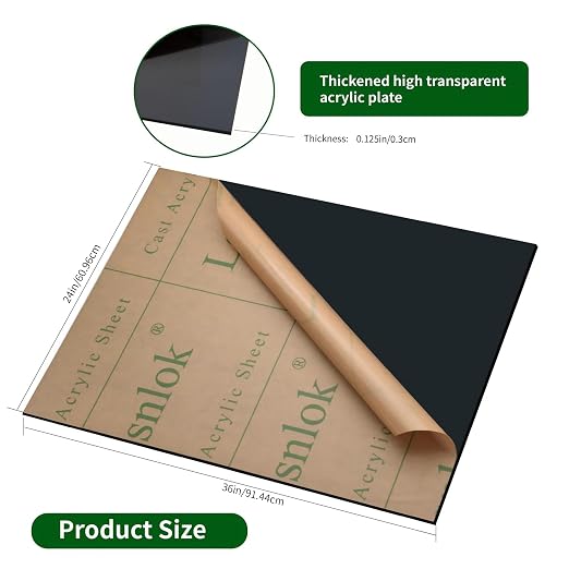Lesnlok Black Transparent Acrylic Sheet 1/8 inch Thick 3mm 2 Pack 24 x 36 Cast