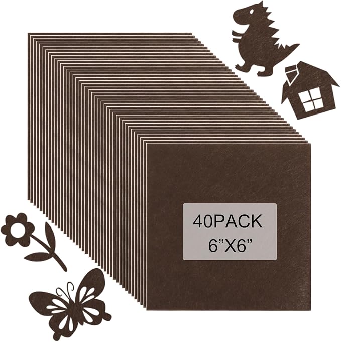 40 Pcs Stiff Felt Fabric Sheet for Crafts, 1mm Thick and 6”x6”Brown Felt Fabric