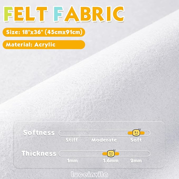 White 18" X 36" Felt Fabric Sheet