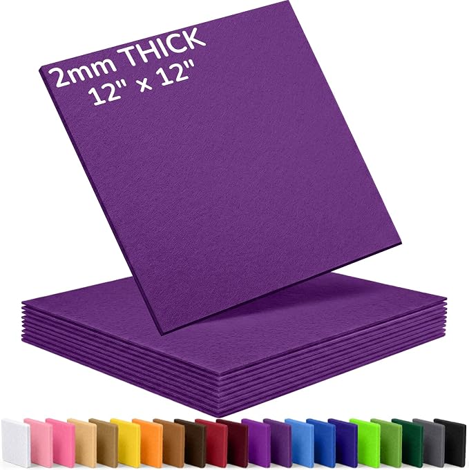 2mm Stiff Felt Sheets 12" X 12" | Thick Polyester Felt Material, DIY Craft