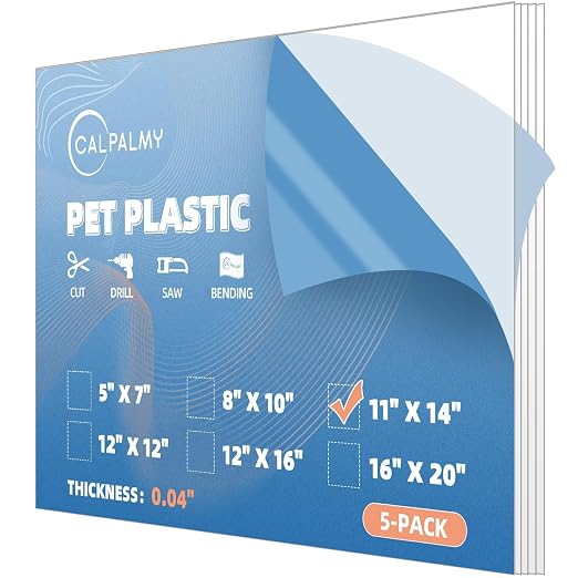 CALPALMY 5-Pack 11x14 Clear PET Plastic Sheets, 0.04" Thick Flexible