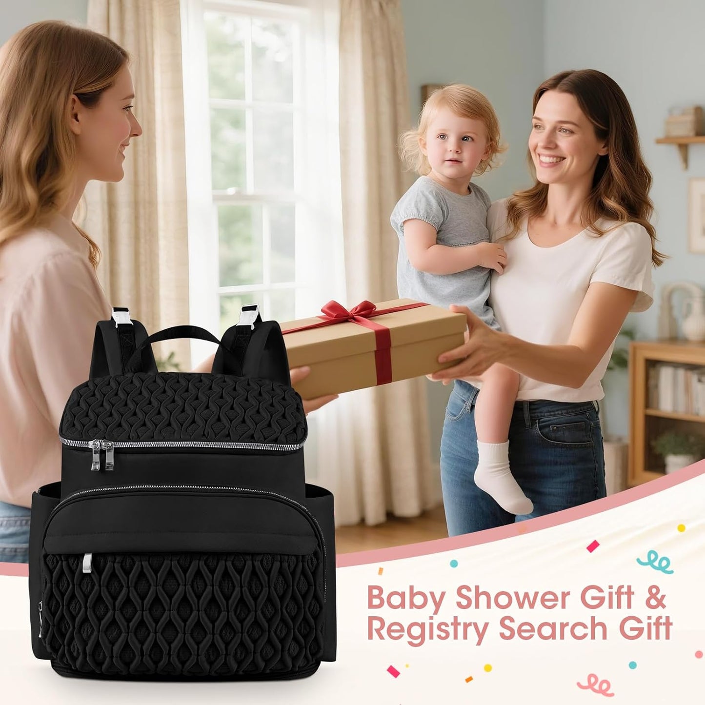 Baby Diaper Bag Backpack, Expandable Baby Bag for Girl Boy, Travel Diaper Backpack with Insulated Pocket, Changing Pad, Quilted Diaper Bag for Mom Dad, Newborn Baby Essentials Must Have Black
