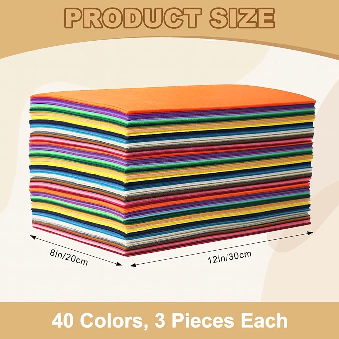120PCS, 1mm Stiff Felt Fabric Sheets, 40 Assorted Colors, Felt Sheets