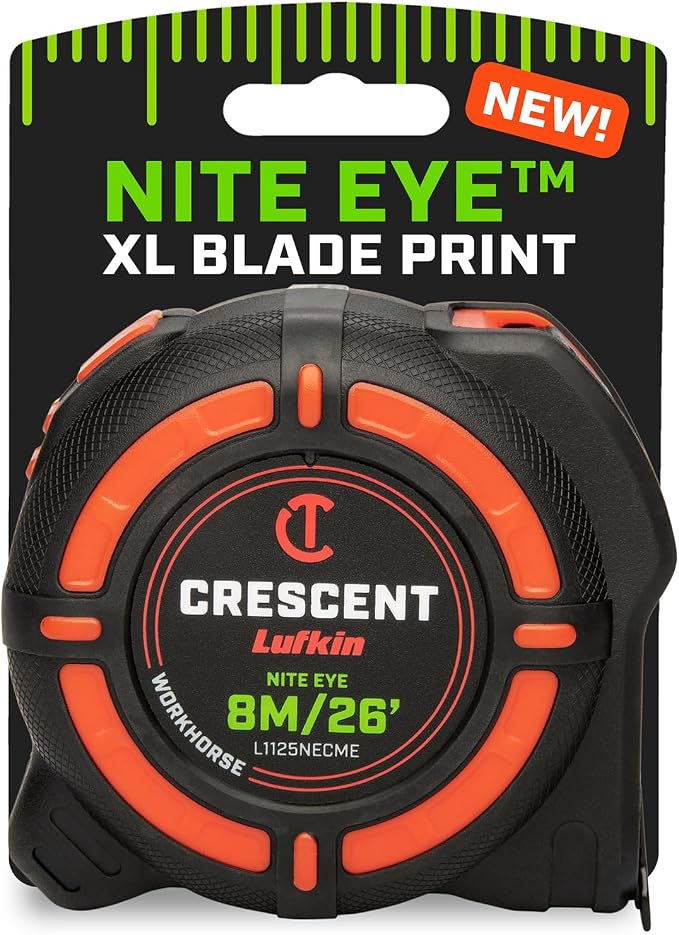 Crescent Lufkin 8 Meter / 25 Ft. WORKHORSE NITE EYE Tape Measure | L1125NECME