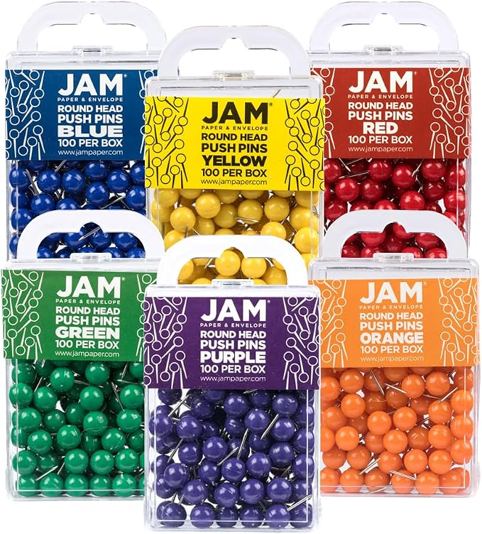 JAM PAPER Colorful Push Pins