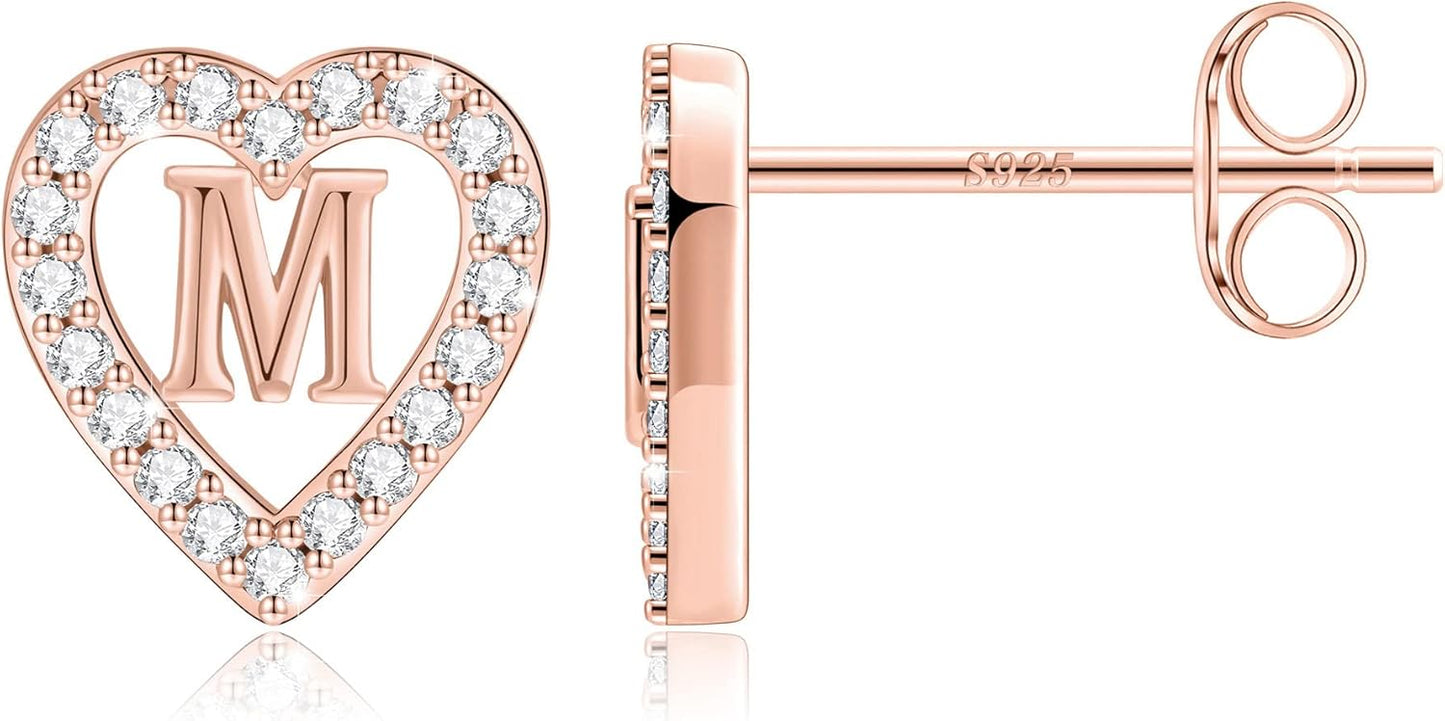 Anoup Christmas Gifts for Grandkids Girls Earrings - S925 Sterling Silver Post CZ Hypoallergenic Stud Heart Initial Earrings for Women Kids Jewelry Stocking Stuffers for Teen Girls Birthday Gifts