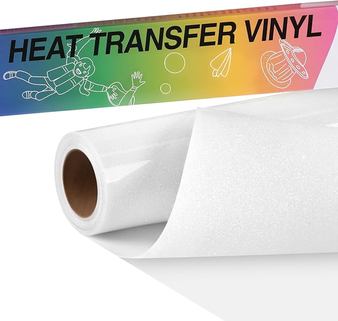 HTVRONT White Glitter HTV Heat Transfer Vinyl