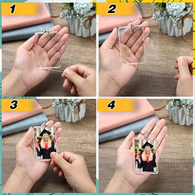 Yaomiao Acrylic Photo Frame Keychain Holder Photo Picture Insert Blank Keyring
