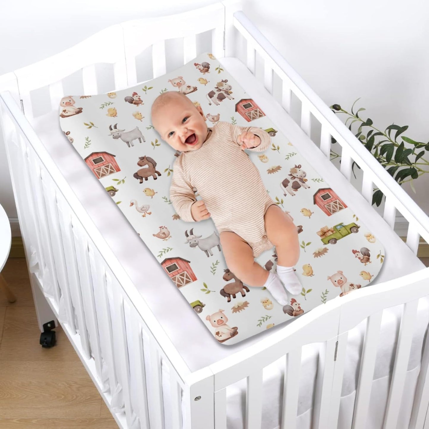 Baby Farm Life Changing Pad Covers for Boy Girl 32''x16'' Farm Animals Pig Goat Horse Cow Chick Rooster Duck Leaves Barn Truck Unisex Fitted Diaper Changing Pad Mats Soft Cradle & Bassinet Sheets
