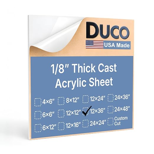 Duco White Cast Acrylic Sheets 1/8" Thick 12" x 36"