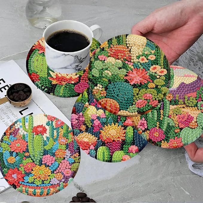 ijbnhd 8 Pcs Cactus Diamond Art Coasters Kit Diamond Painting Coasters | Cactus