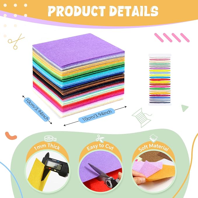 moinkerin 50Pcs Felt Sheets for Crafts