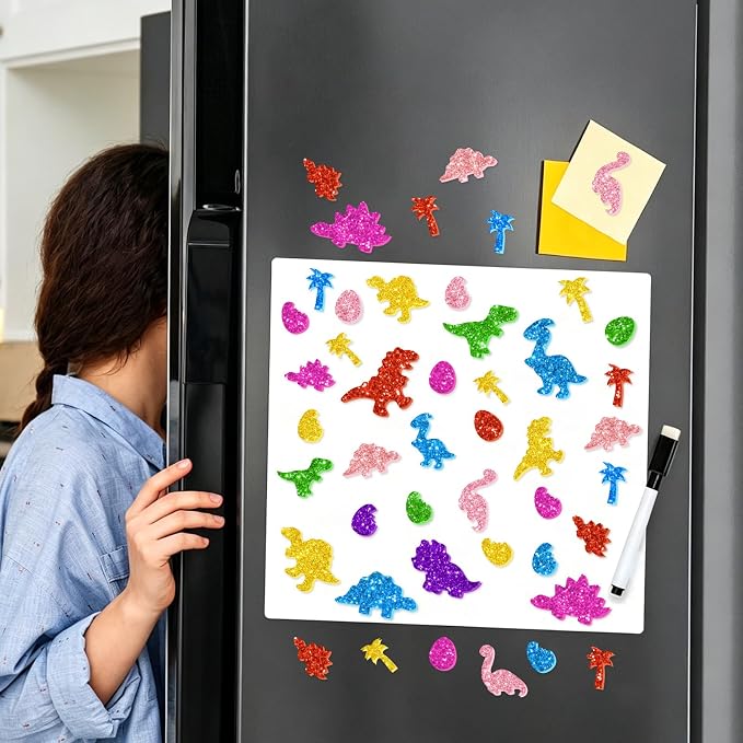 681 Pcs Glitter Foam Stickers, Dinosaur Shapes Stickers, 7 Sheets Colorful 3D