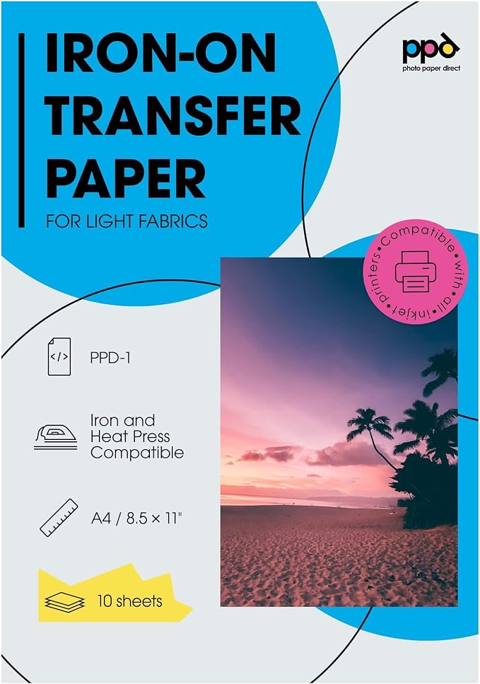PPD 10 Sheets 8.5x11" Iron-on Heat Transfer Vinyl Paper Light Fabrics | Premium