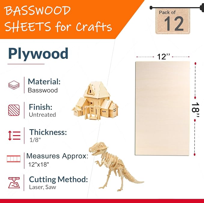 Yaliuliu 12 Pack Basswood Sheets 12"x18"x1/8"