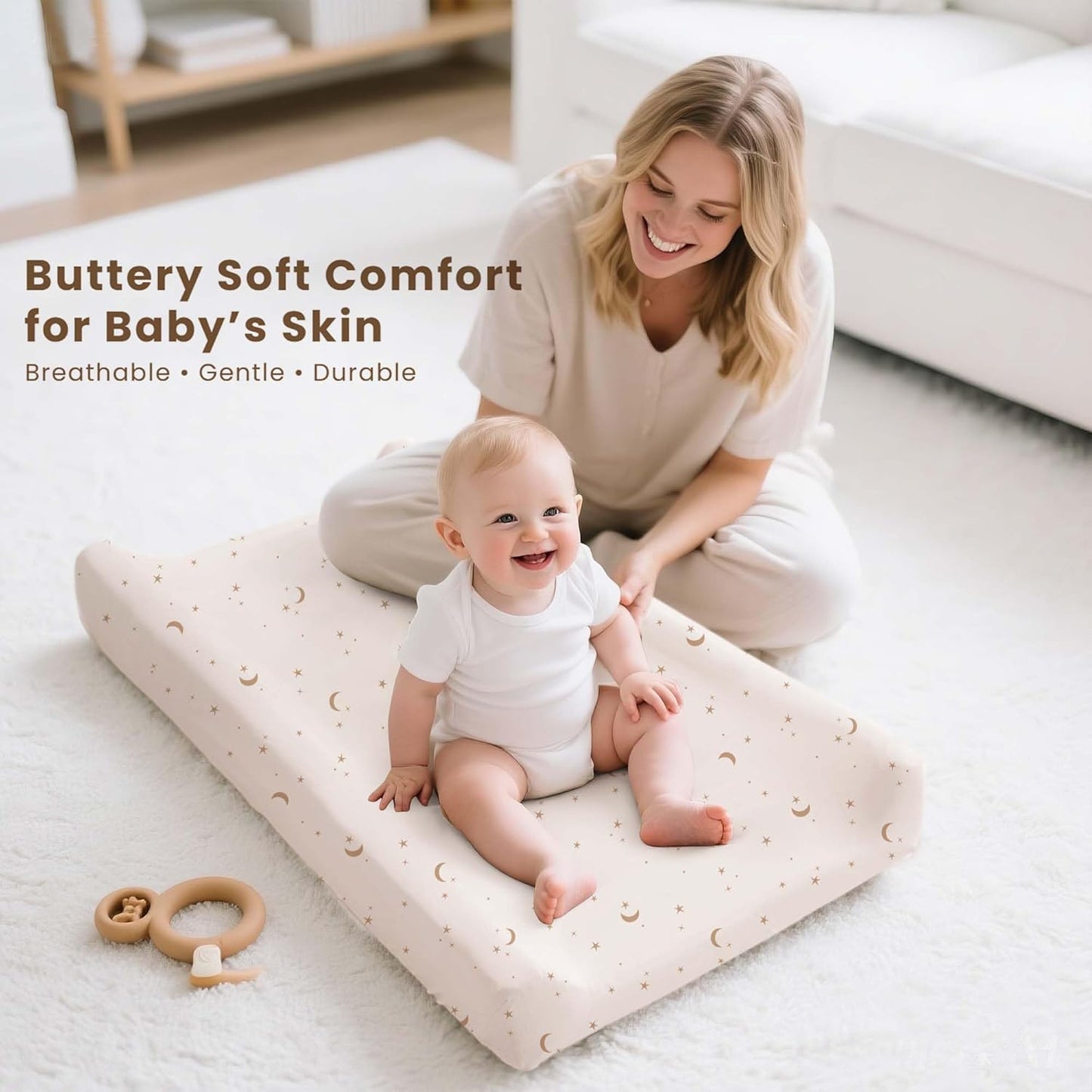 Konssy 3 Pack Stretchy Changing Pad Covers for Girl, Boy, Silky Soft Changing Table Cover, Breathable Baby Nursery Diaper Chang Pad Sheets (Coffee Check)