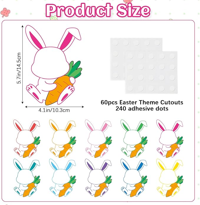 60pcs Easter Bunny Theme Cutouts Easter Bulletin Board Decorations Spring